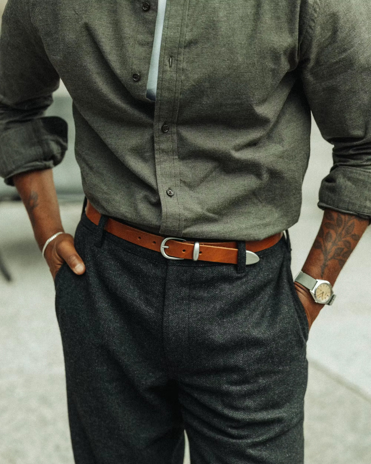 Western Bridle Leather Belt Slim