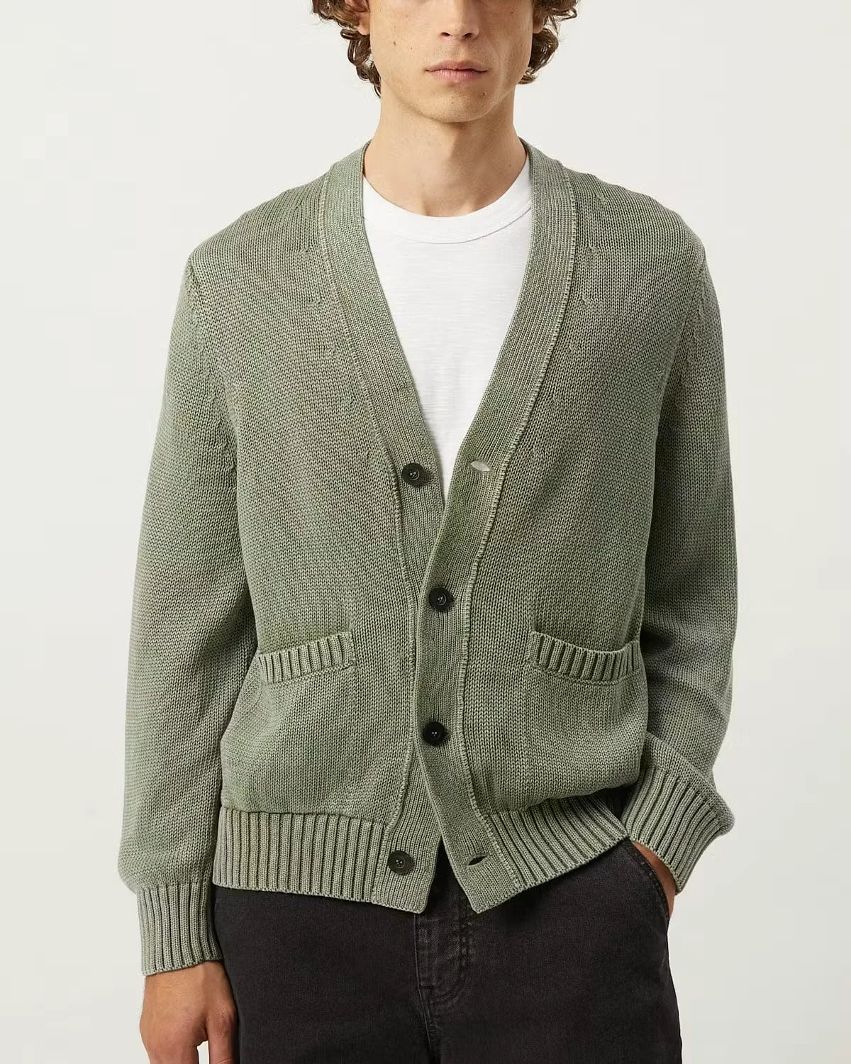 Washed Cotton Cardigan Sweater