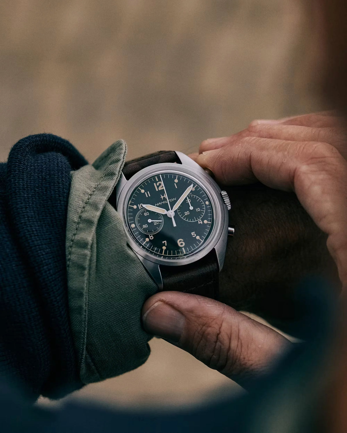 Khaki Aviation Pilot Pioneer Mechanical Chrono
