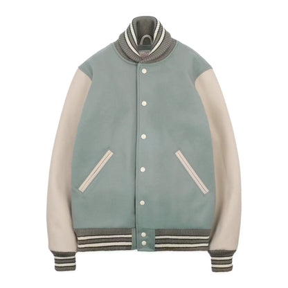 Leather and Wool-Blend Varsity Bomber Jacket