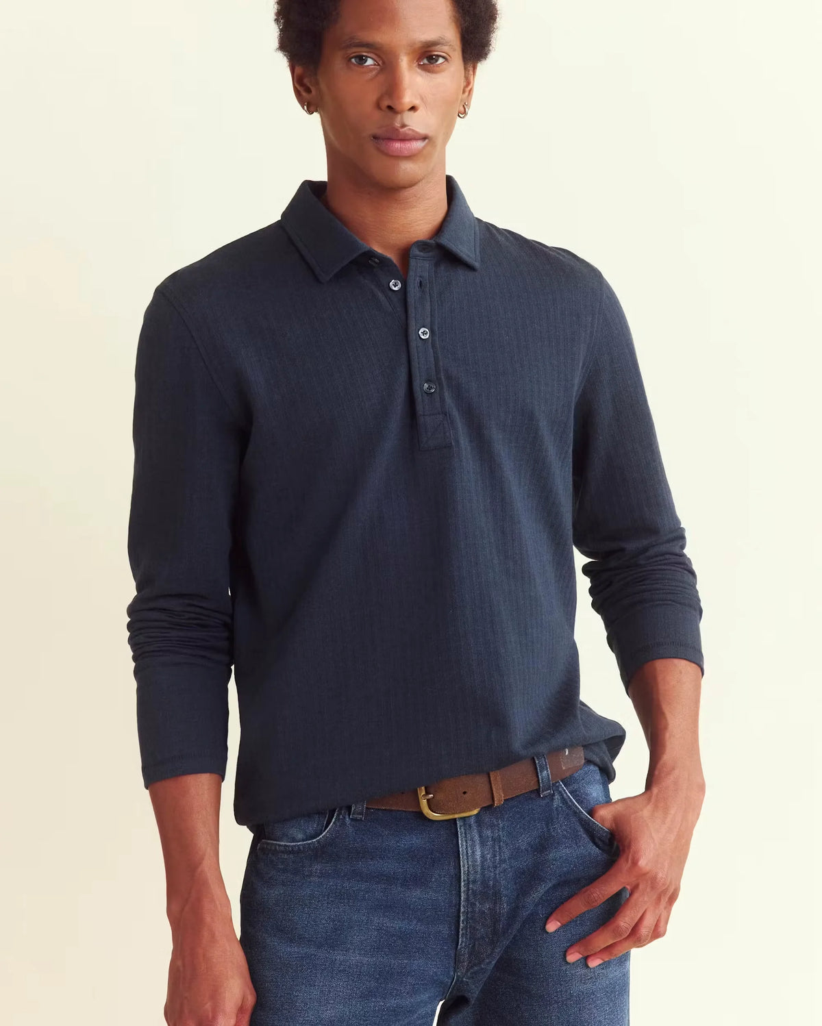 Herringbone Long Sleeve Polo