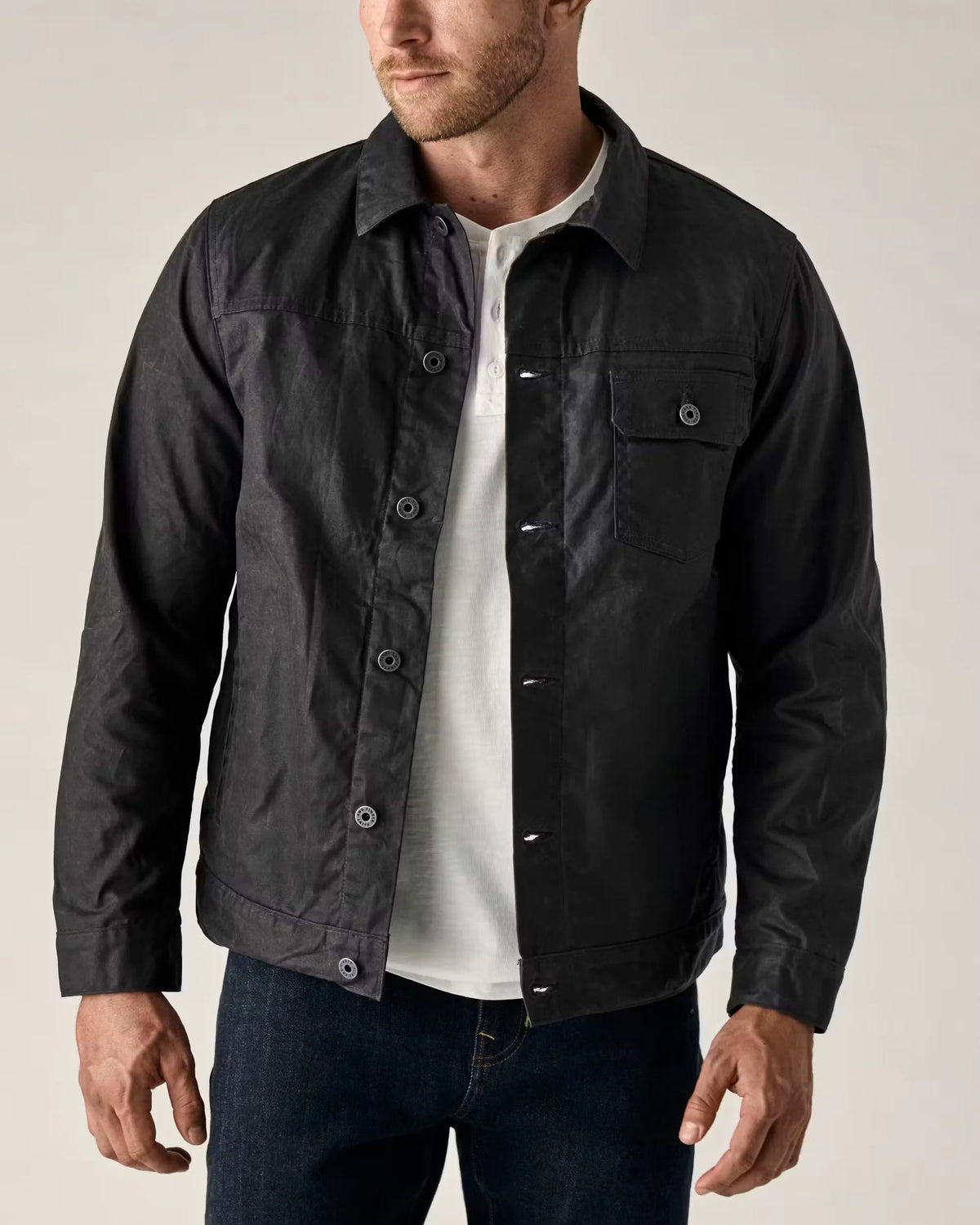 Flannel-Lined Waxed Trucker Jacket