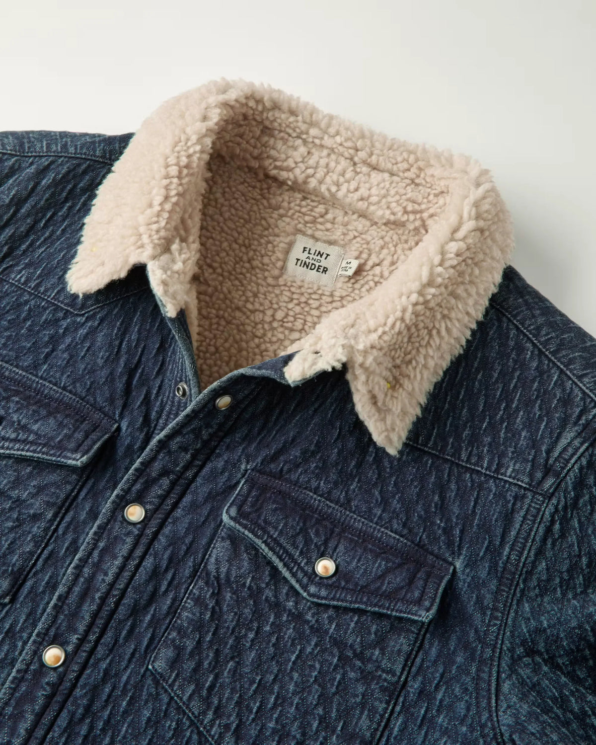 Sherpa-Lined Quilted Bone Button Western Shirt