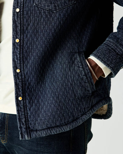 Sherpa-Lined Quilted Bone Button Western Shirt