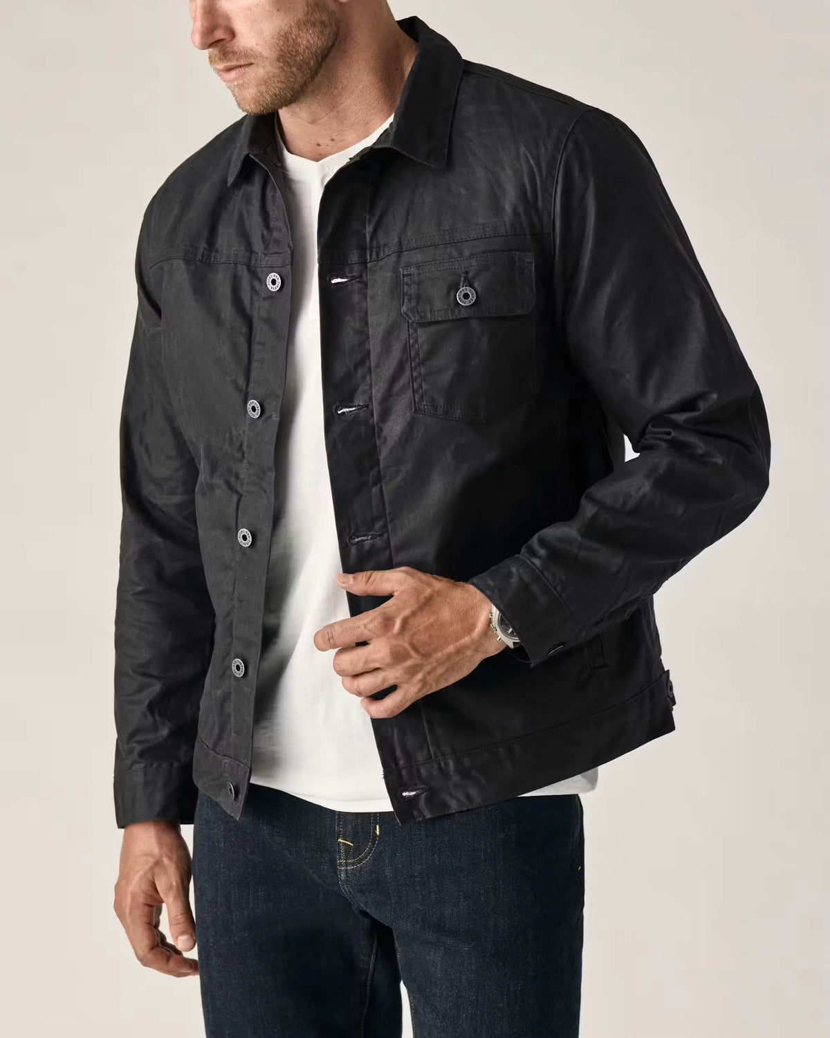 Flannel-Lined Waxed Trucker Jacket