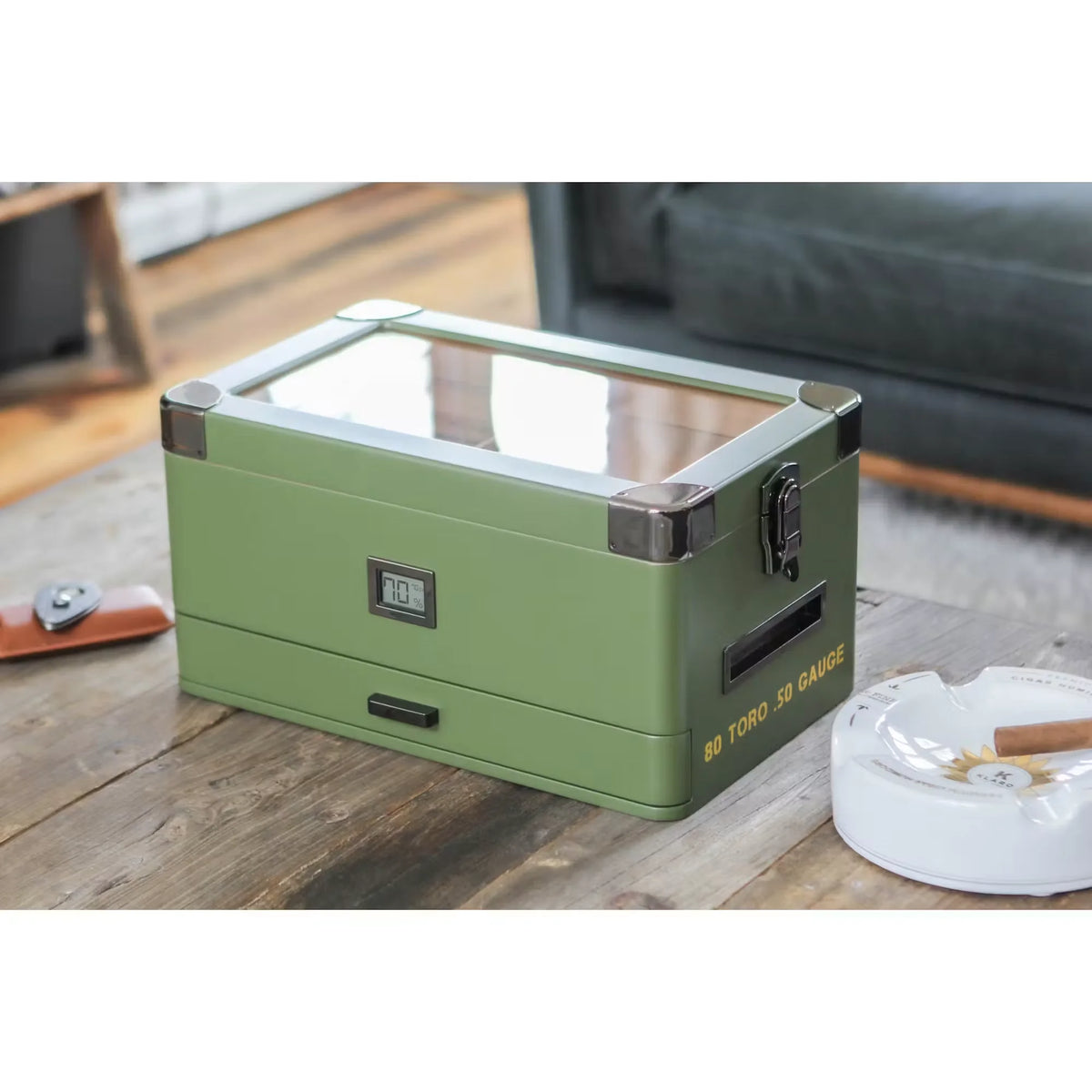 Military Glass Top Cigar Humidor