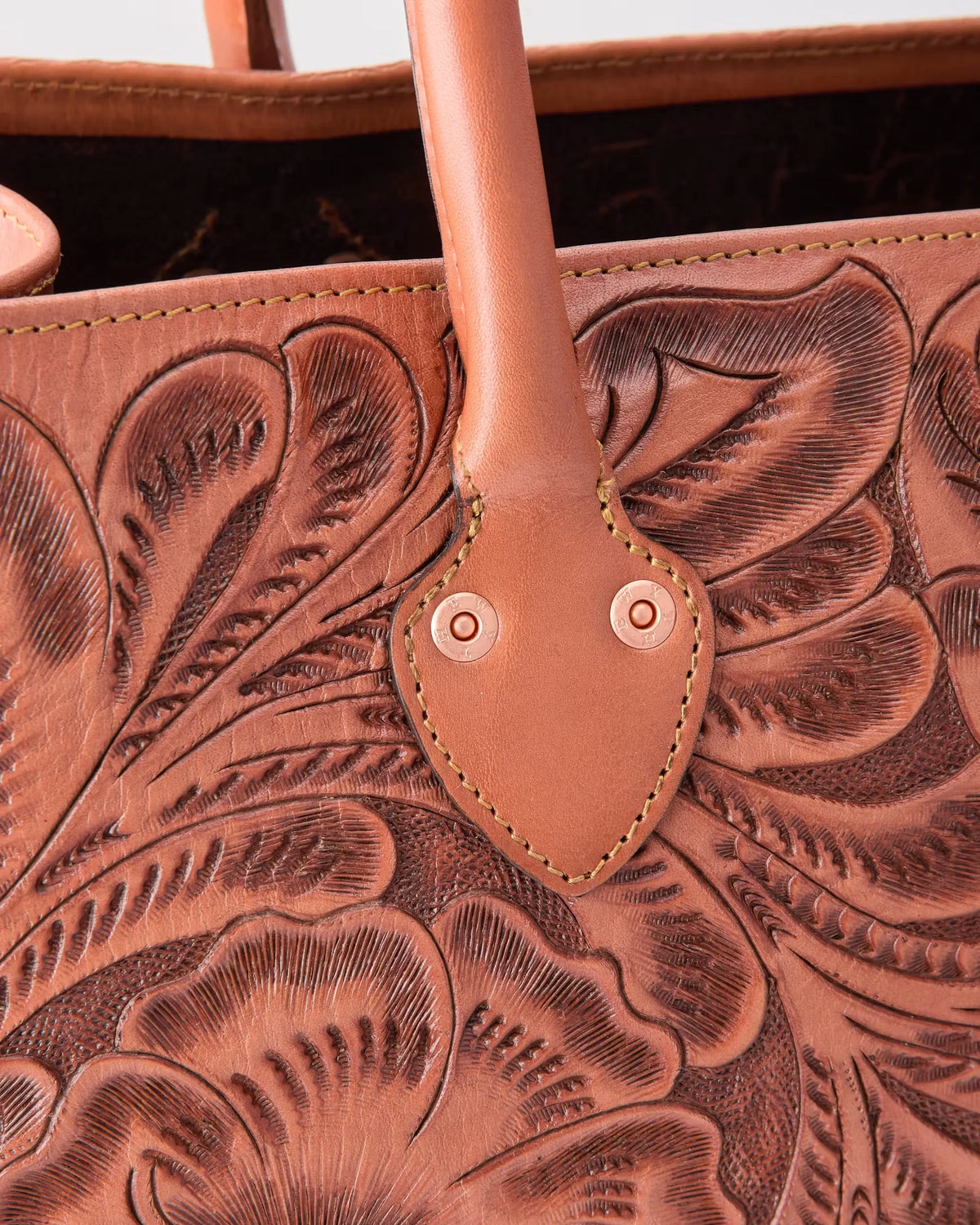 Western Hand Tooled Leather Tote Bag - Large
