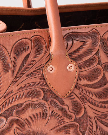 Western Hand Tooled Leather Tote Bag - Large