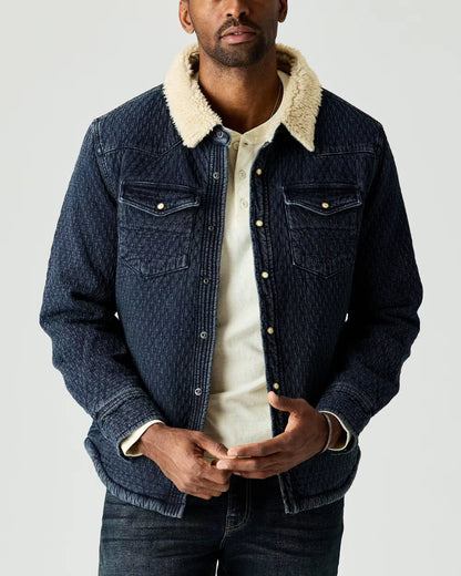 Sherpa-Lined Quilted Bone Button Western Shirt