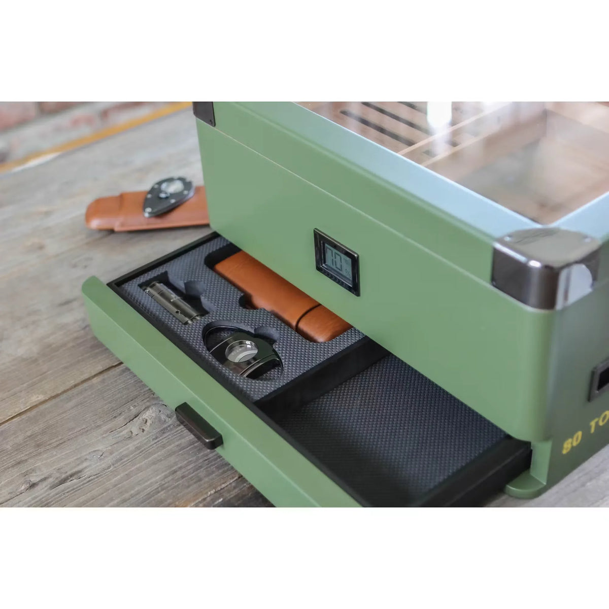 Military Glass Top Cigar Humidor