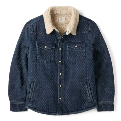 Sherpa-Lined Quilted Bone Button Western Shirt