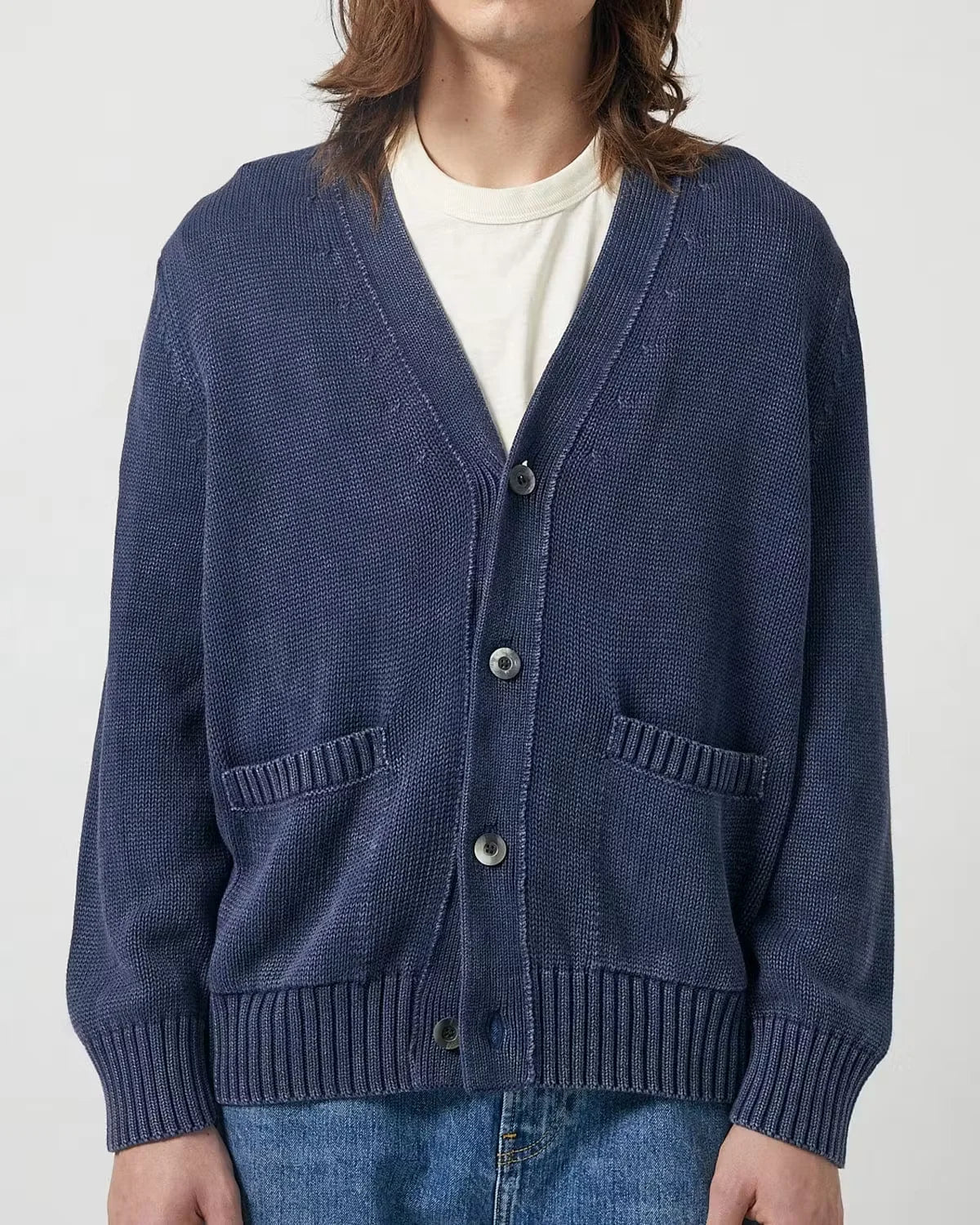 Washed Cotton Cardigan Sweater