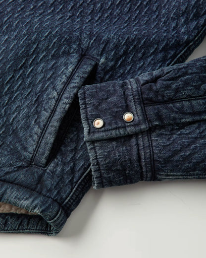 Sherpa-Lined Quilted Bone Button Western Shirt