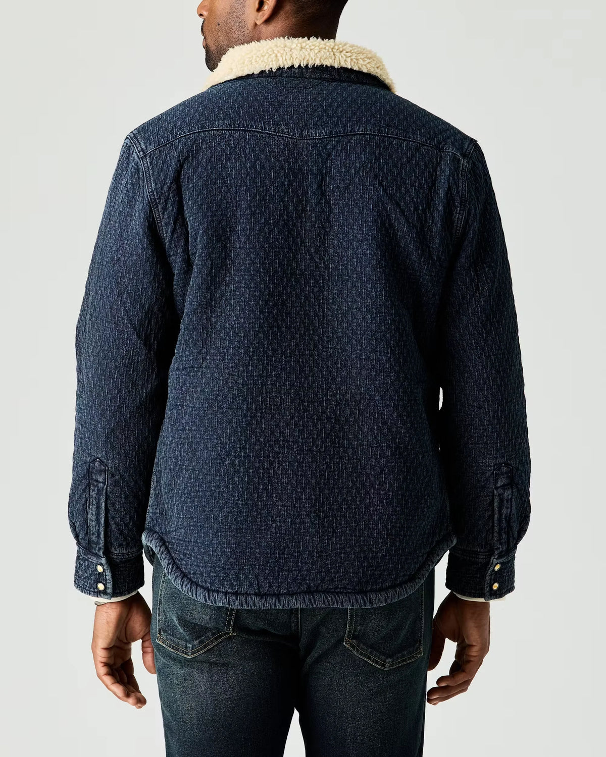 Sherpa-Lined Quilted Bone Button Western Shirt