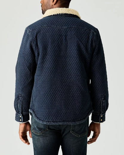 Sherpa-Lined Quilted Bone Button Western Shirt