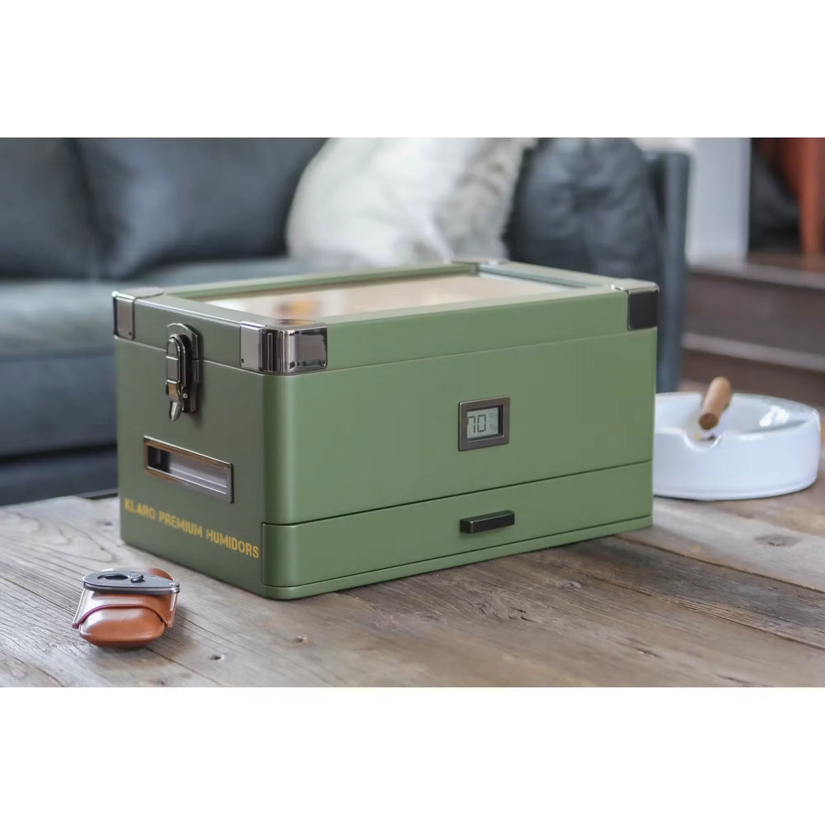 Military Glass Top Cigar Humidor