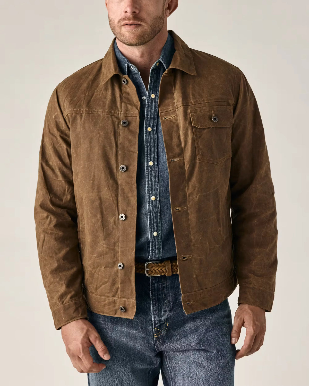 Flannel-Lined Waxed Trucker Jacket