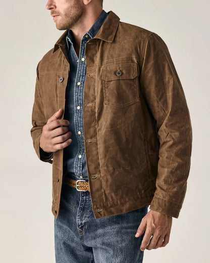 Flannel-Lined Waxed Trucker Jacket