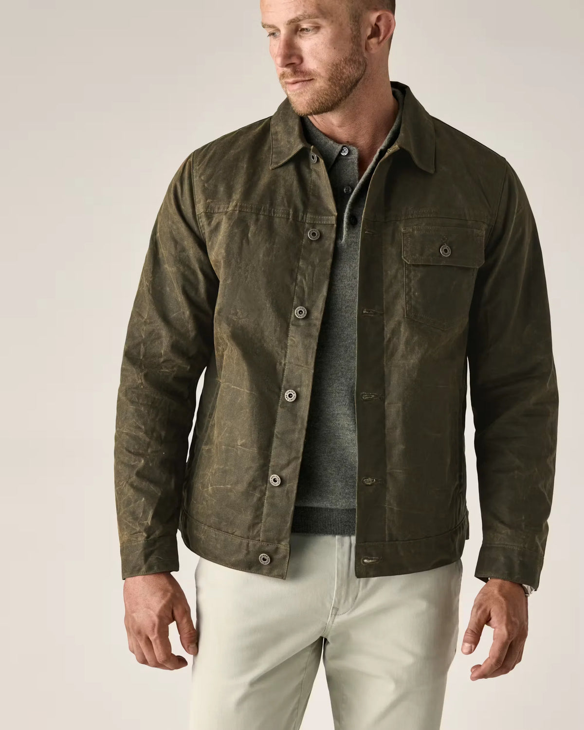 Flannel-Lined Waxed Trucker Jacket