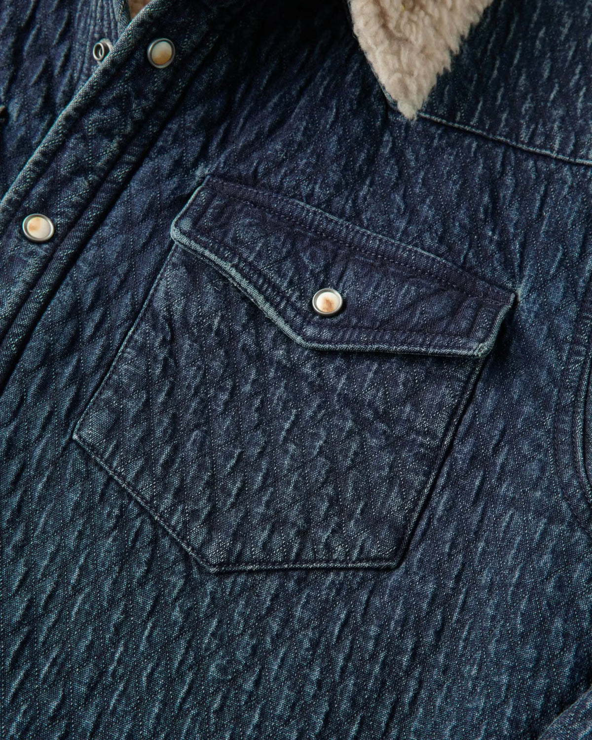 Sherpa-Lined Quilted Bone Button Western Shirt