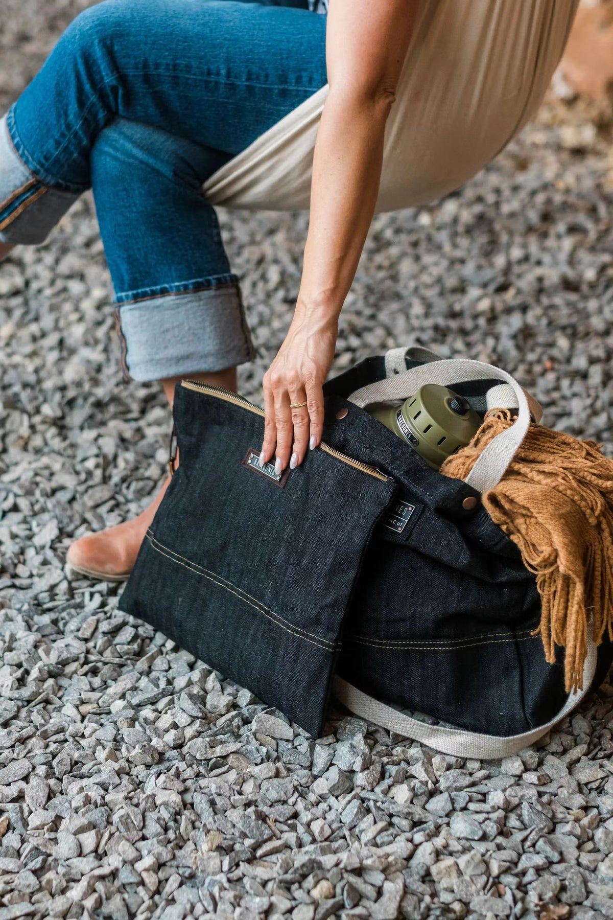 Neelum Large Zipper Pouch - Denim