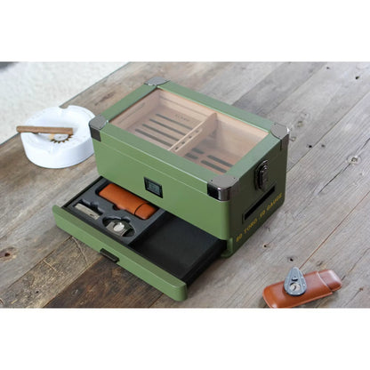 Military Glass Top Cigar Humidor