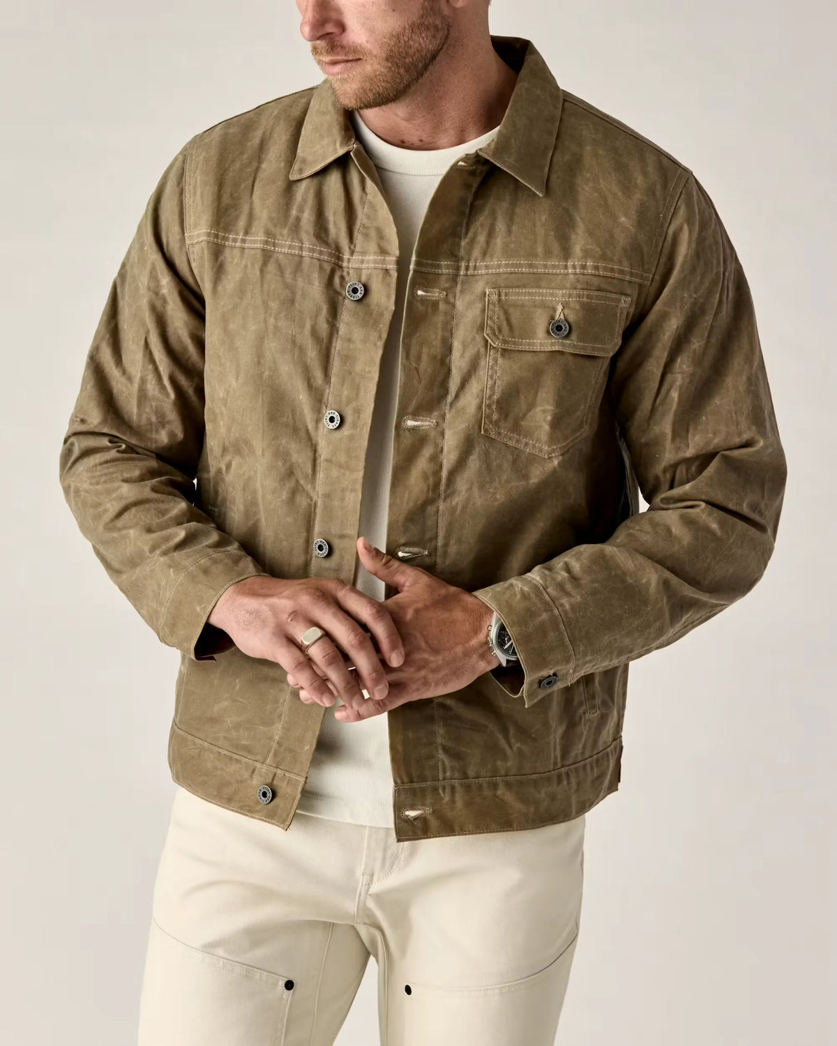 Flannel-Lined Waxed Trucker Jacket